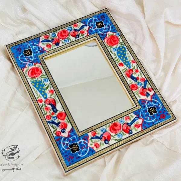 آینه دکوراتیو خاتم کاری دورنقاشی گل و مرغ برجسته