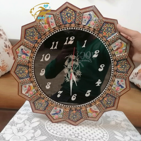 ساعت خورشیدی خاتم کاری گل ومرغ باصفحه جیر bc-006
