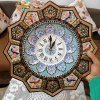 ساعت خورشیدی خاتم کاری گل و مرغ با صفحه میناکاری برجسته