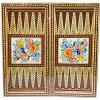 تخته نرد و شطرنج خاتم کاری با نقاشی گل و مرغ و حاشیه تذهیب