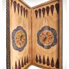 تخته نرد و شطرنج خاتم کاری با نقاشی گل و مرغ و حاشیه تذهیب