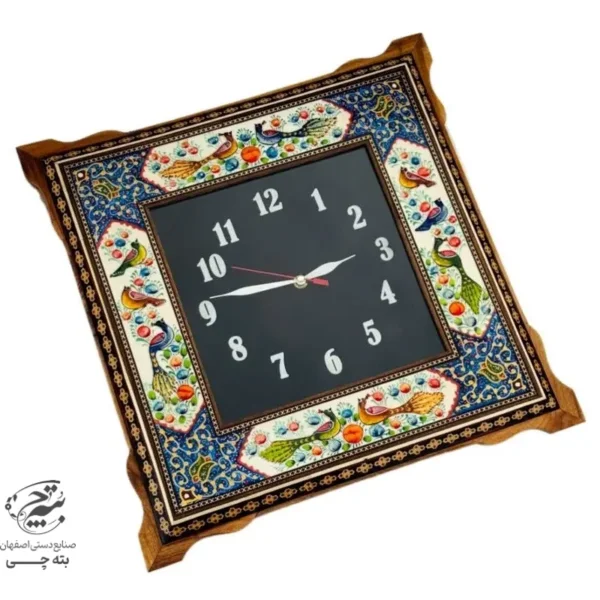 ساعت خاتم کاری گل و مرغ چهارگوش