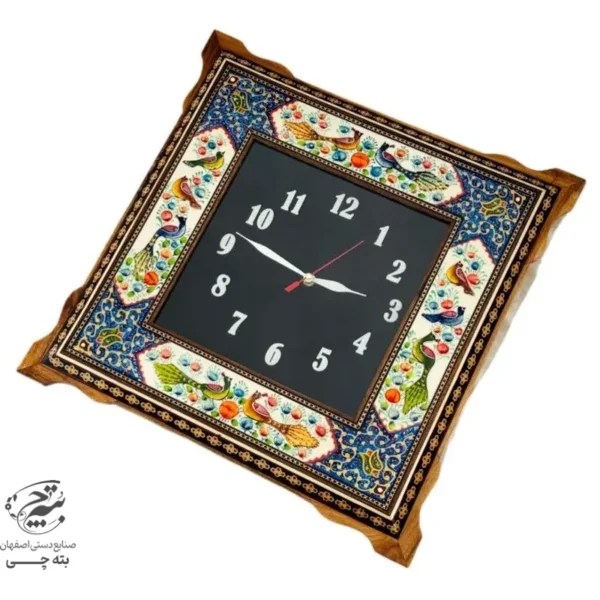 ساعت خاتم کاری گل و مرغ چهارگوش