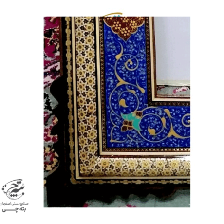 تابلو قلمزنی مسی با قاب خاتم کاری تذهیب