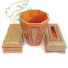 ست سه تیکه جا دستمال، جاکاردی و سطل خاتم کاری مدل تخمه دار