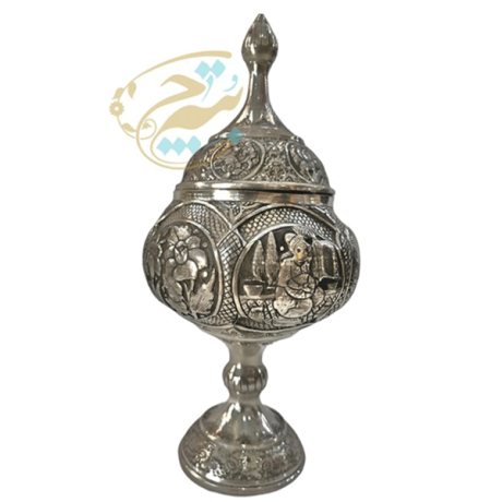 گز خوری (شکلات خوری پایه دار) قلمزنی مدل گل و مرغ برجسته و چهره