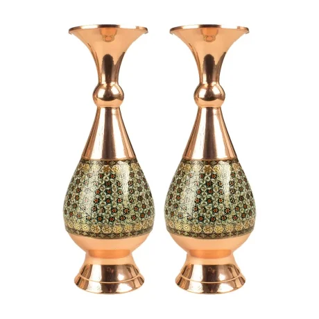گلدان جفتی خاتم کاری