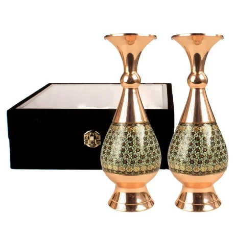 گلدان جفتی خاتم کاری