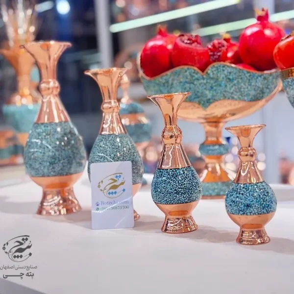 گلدان فیروزه کوبی مسی 20سانتی