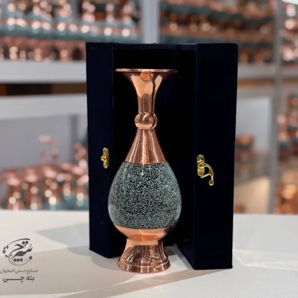 گلدان فیروزه کوبی مسی 20سانتی با جعبه مخمل
