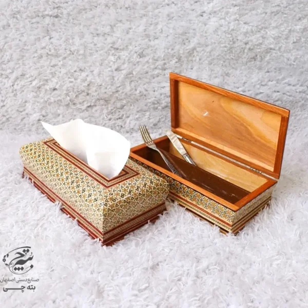 جعبه دستمال کاغذی و جاقاشقی خاتم کاری اعلا