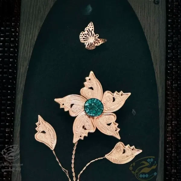 قاب گل مسی فیروزه کوبی تک گل ملیله
