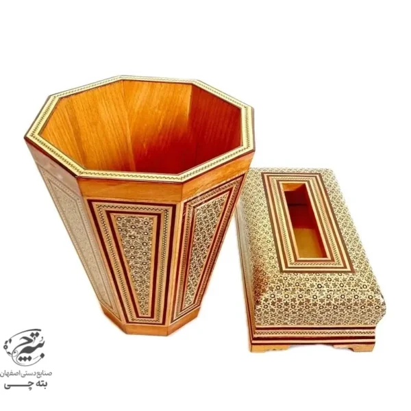 جعبه دستمال کاغذی و سطل خاتم کاری مدل پره وارو