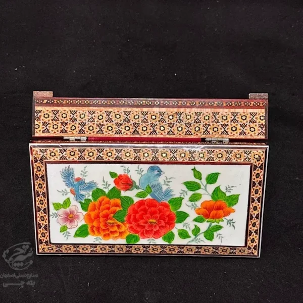جعبه خاتم کاری 10در20 گل و مرغ پرداز
