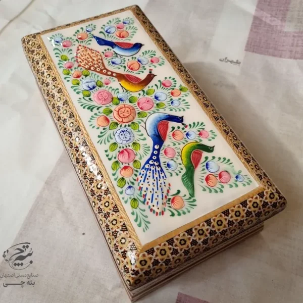 جعبه دستمال کاغذی و جاقاشقی خاتم کاری گل و بلبل