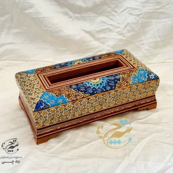 جعبه دستمال کاغذی و جاقاشقی خاتم کاری اسلیمی