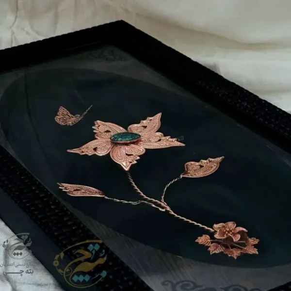 قاب گل مسی فیروزه کوبی تک گل ملیله