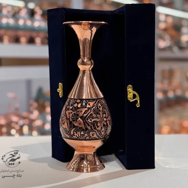 هدیه گلدان مسی الماس تراش 25 سانتی با جعبه مخمل