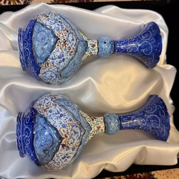 هدیه جفت گلدان میناکاری فانتزی با جعبه مخمل