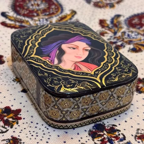 جعبه خاتم کاری کشویی مینیاتور رخ