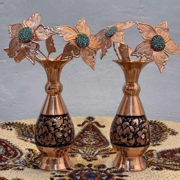گلدان مسی الماس تراش با جعبه مخمل