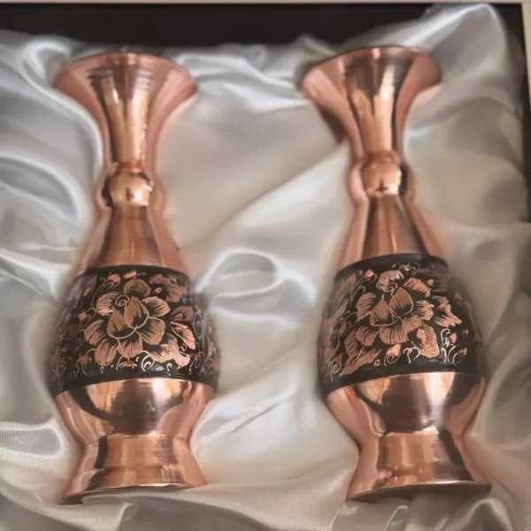 گلدان مسی الماس تراش با جعبه مخمل