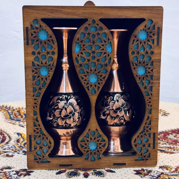 ست هدیه الماس تراش گلدان مسی 16 با جعبه سنتی