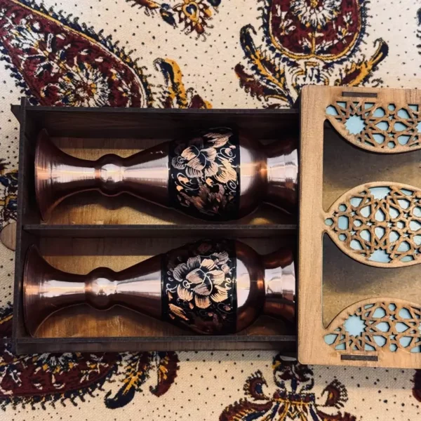 ست هدیه الماس تراش گلدان مسی 16 با جعبه سنتی