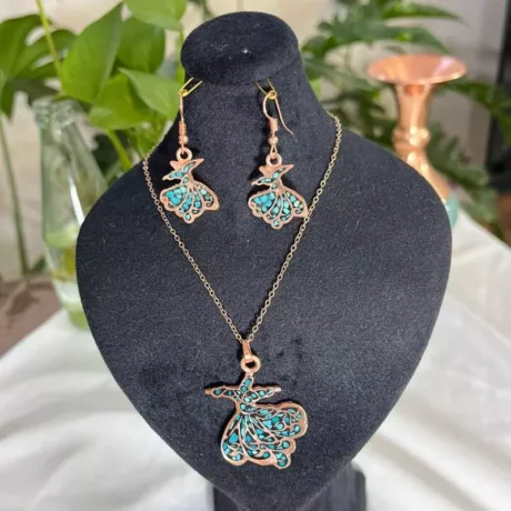 ست  زیورآلات مسی فیروزه کوبی مدل نغمه