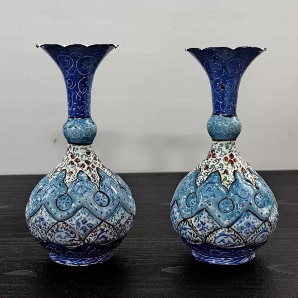هدیه جفت گلدان میناکاری فانتزی با جعبه مخمل