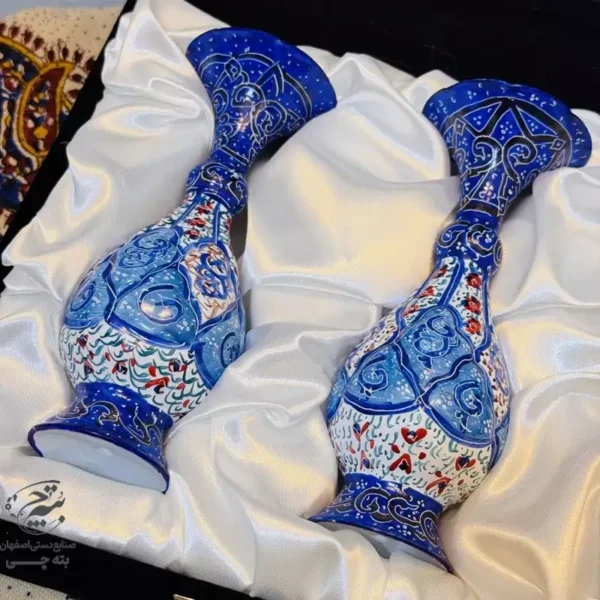 گلدان میناکاری شده 16سانتی با جعبه مخمل