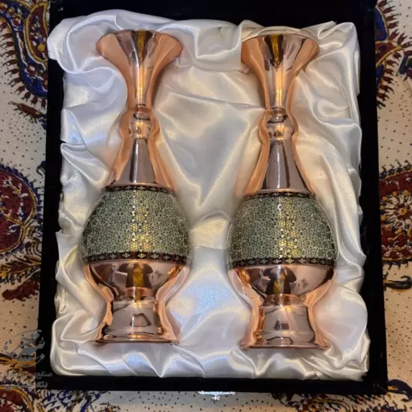 گلدان خاتم کاری اصفهان 20 سانتی با جعبه مخمل