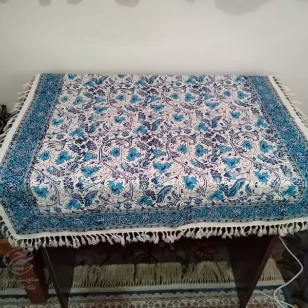 سفره قلمکاری طرح گل انگوری آبی 100در100