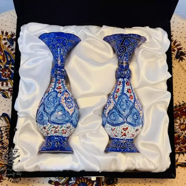 گلدان میناکاری شده 16سانتی با جعبه مخمل