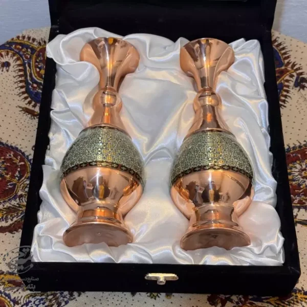 گلدان خاتم کاری اصفهان 20 سانتی با جعبه مخمل