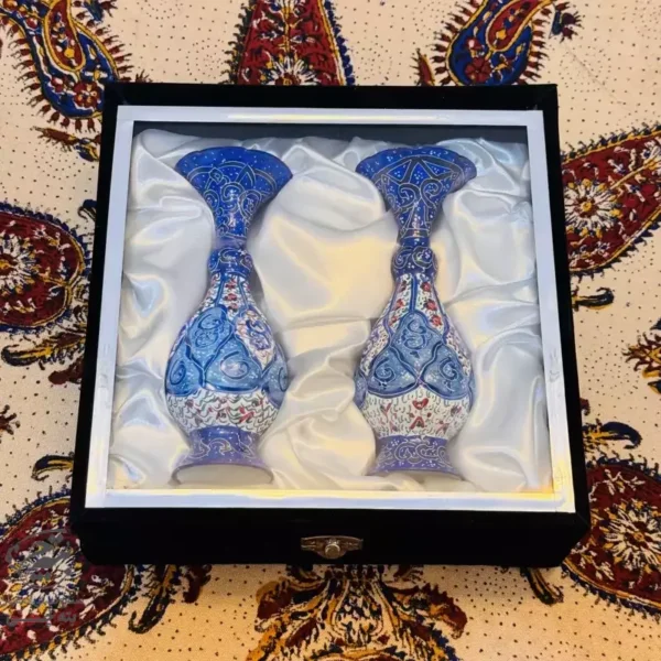 گلدان میناکاری شده 16سانتی با جعبه مخمل