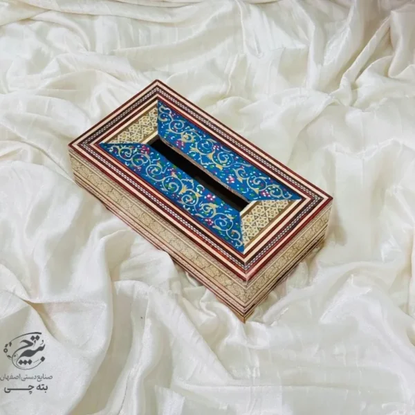 جعبه دستمال کاغذی خاتم کاری تذهیب