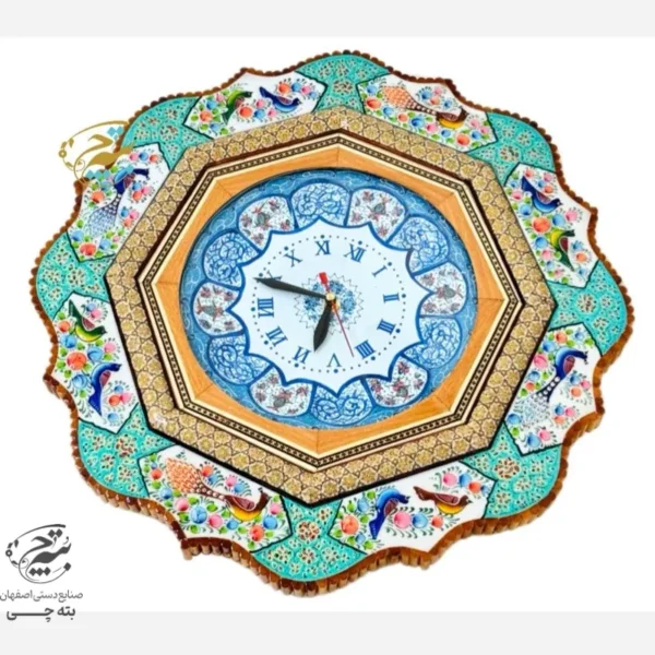 ساعت خاتم کاری گل و مرغ سبز با صفحه میناکاری