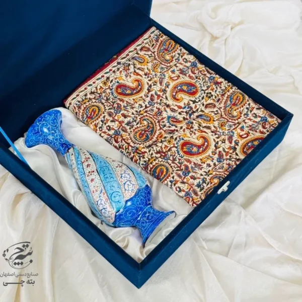 ست هدیه اداری گلدان مسی میناکاری و رومیزی قلمکاری