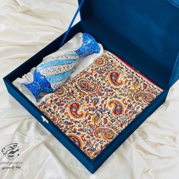ست هدیه اداری گلدان مسی میناکاری و رومیزی قلمکاری