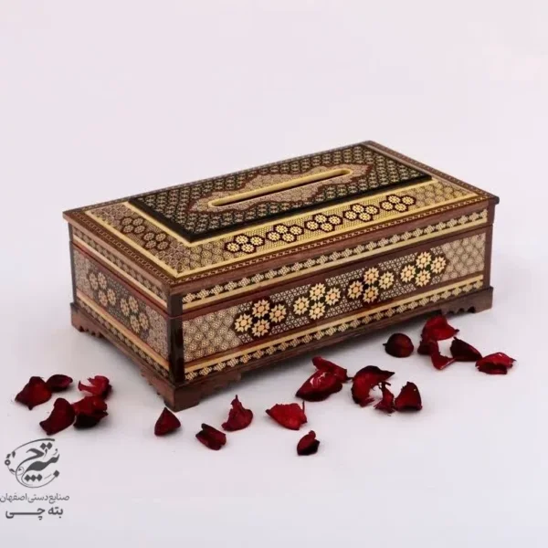جعبه دستمال کاغذی خاتم کاری مدل کلبه ای
