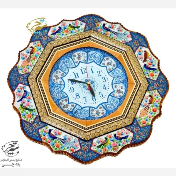 ساعت خاتم کاری گل و مرغ آبی با صفحه میناکاری