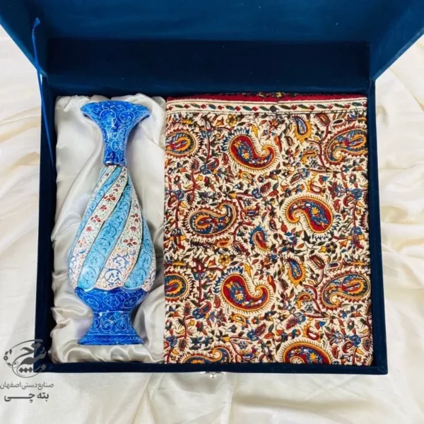 ست هدیه اداری گلدان مسی میناکاری و رومیزی قلمکاری