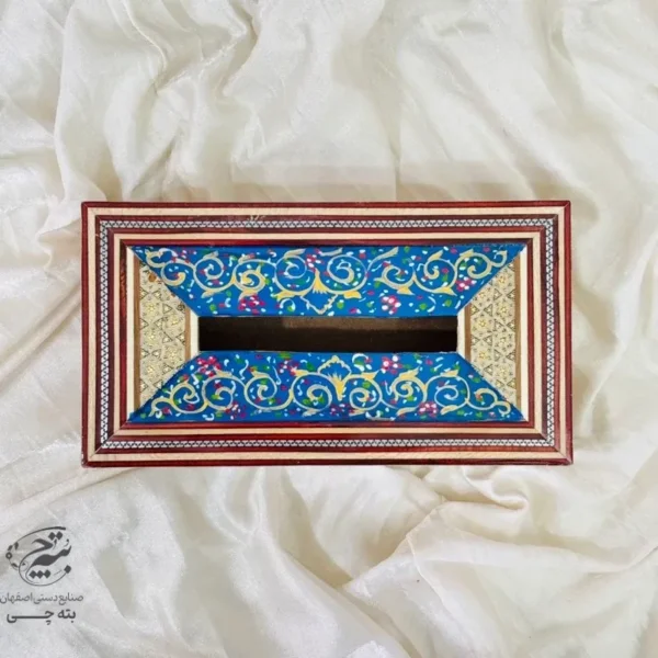 جعبه دستمال کاغذی خاتم کاری تذهیب