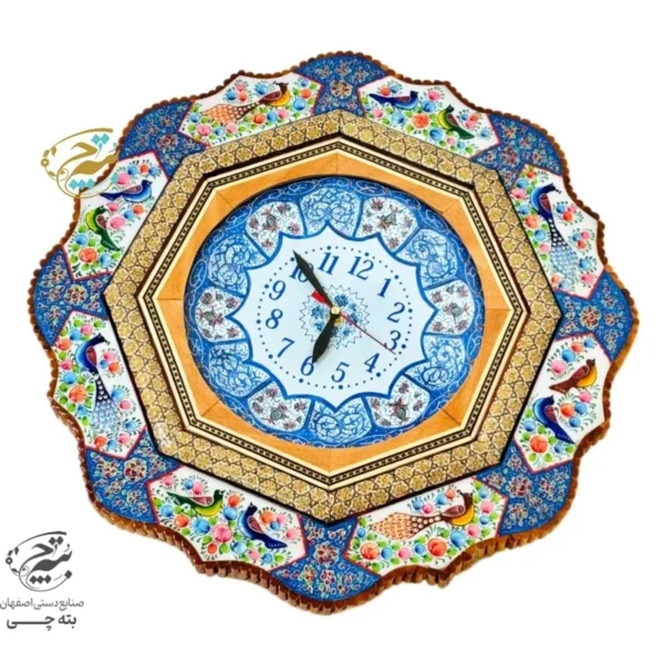 ساعت خاتم کاری گل و مرغ آبی با صفحه میناکاری