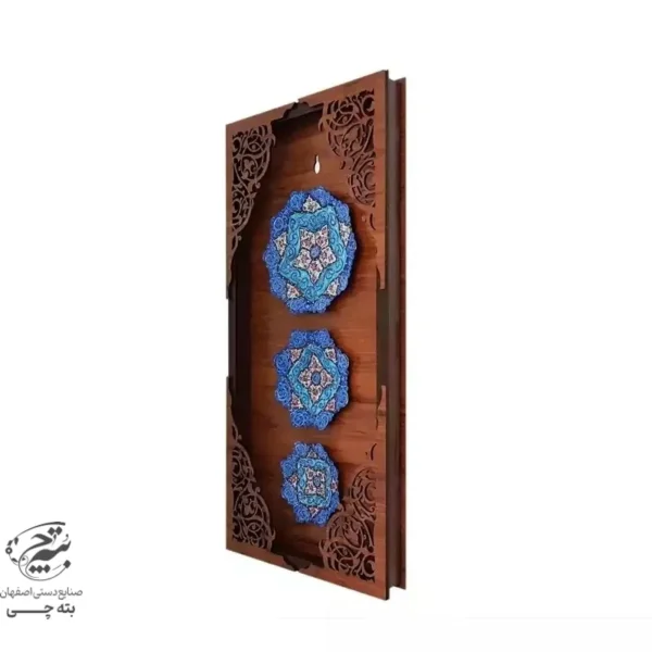 تابلو بشقاب میناکاری سری سه تایی چوبی