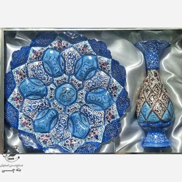 ست بشقاب و گلدان میناکاری 20 با جعبه هدیه