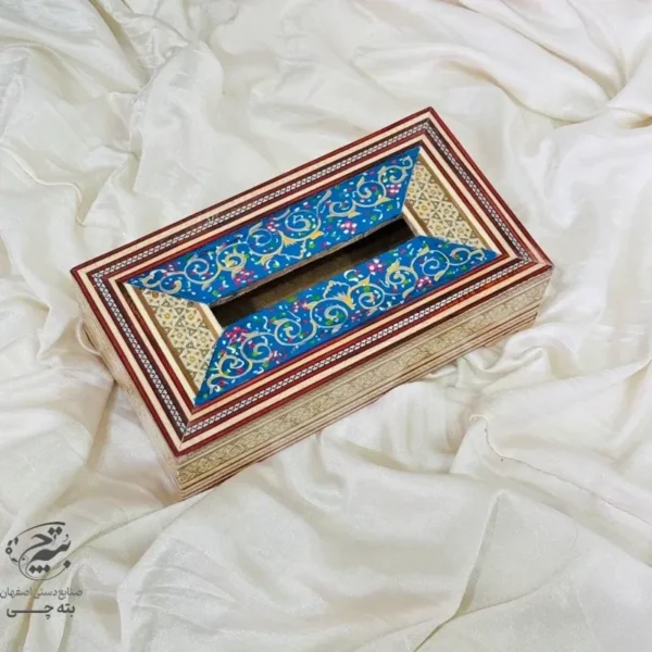جعبه دستمال کاغذی خاتم کاری تذهیب