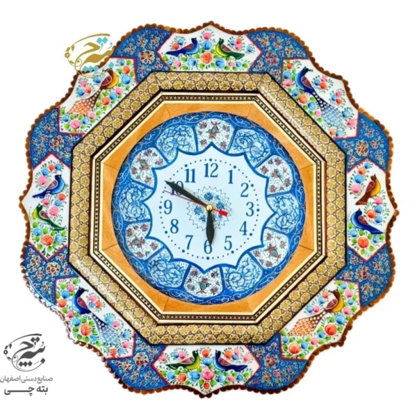 ساعت خاتم کاری گل و مرغ آبی با صفحه میناکاری