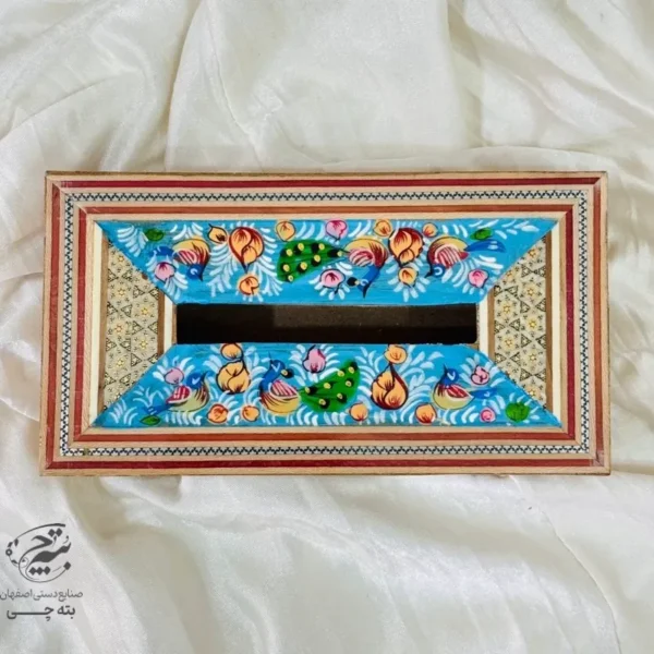 جعبه دستمال کاغذی خاتم کاری گل وبلبل اعلا